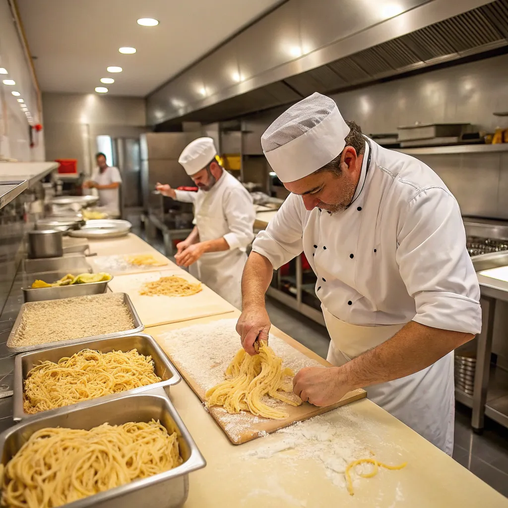 Professional pasta chefs at work